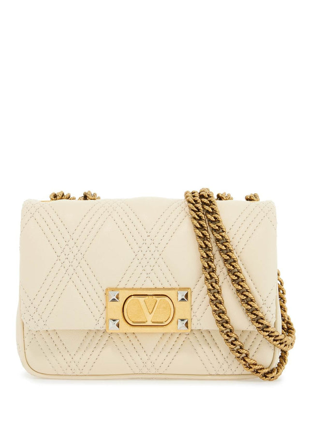 Valentino Garavani small shoulder bag in leather with golden chain butter white