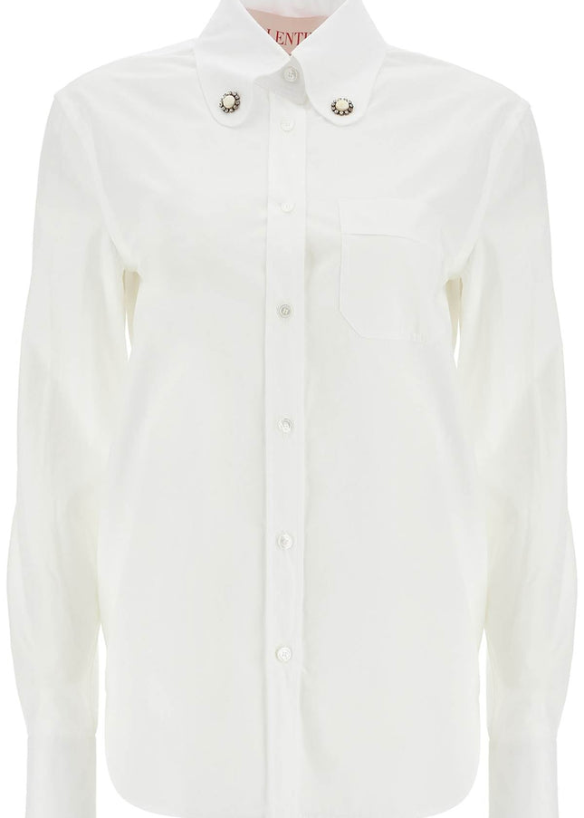 Valentino Garavani structured collar white optical long sleeve cotton shirt