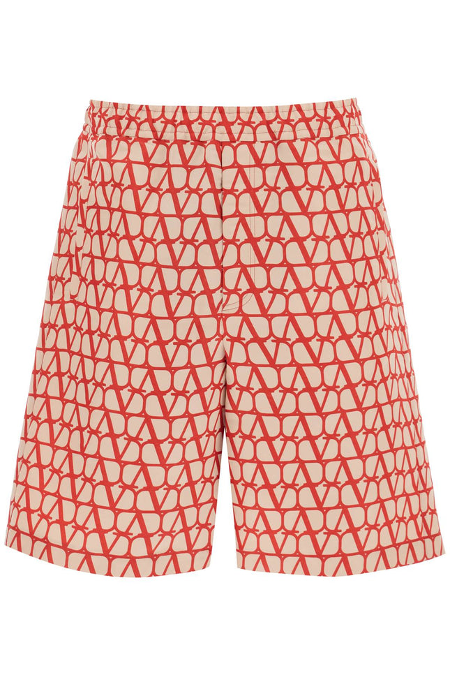 Valentino shorts in silk faille with toile iconographe motif - Beige