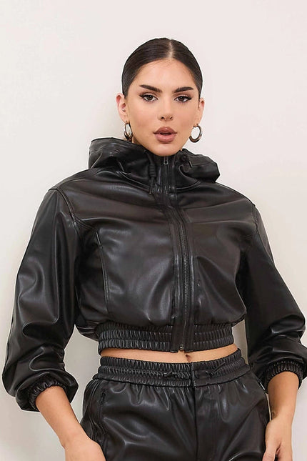 Vegan Leather Hoodie Jacket