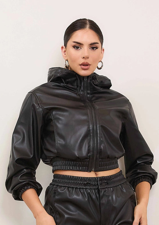 Vegan Leather Hoodie Jacket