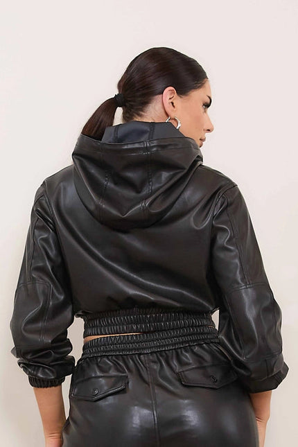 Vegan Leather Hoodie Jacket