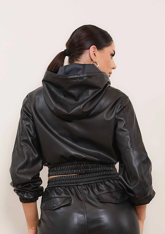 Vegan Leather Hoodie Jacket