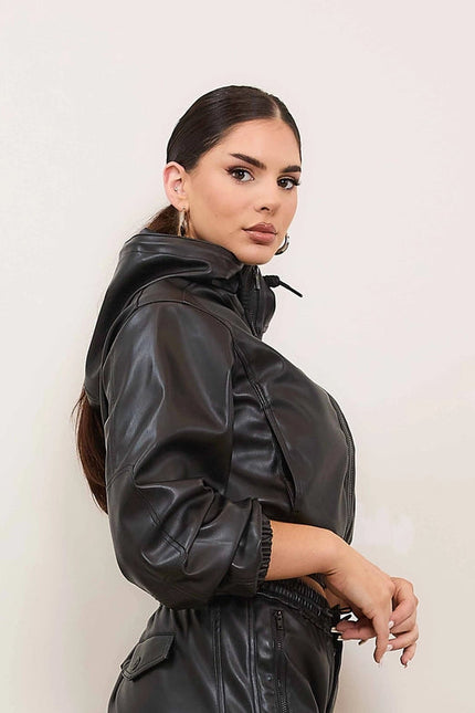 Vegan Leather Hoodie Jacket