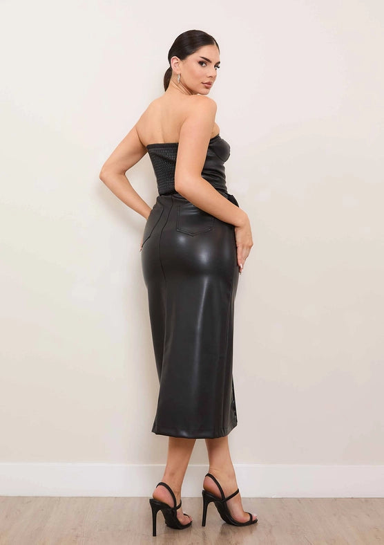 Vegan Leather Tube Top Dress