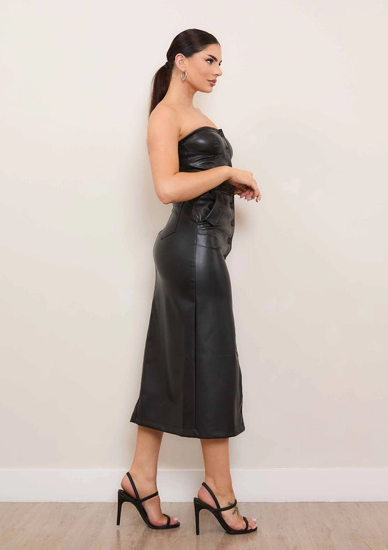 Vegan Leather Tube Top Dress