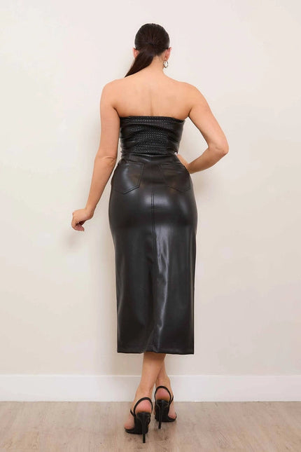 Vegan Leather Tube Top Dress