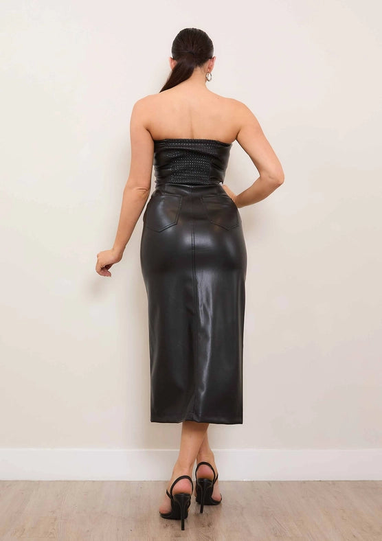 Vegan Leather Tube Top Dress