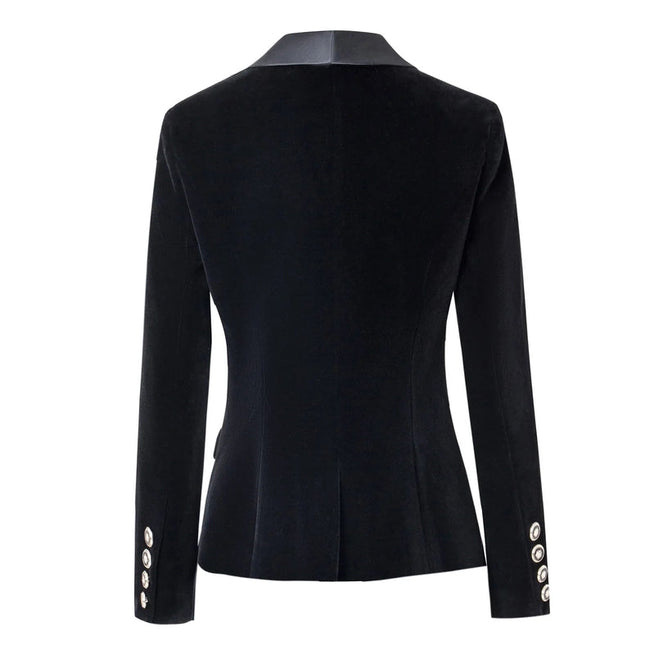 Velvet Blazer V-Neck Suit with Satin Collar Slim Suit Black