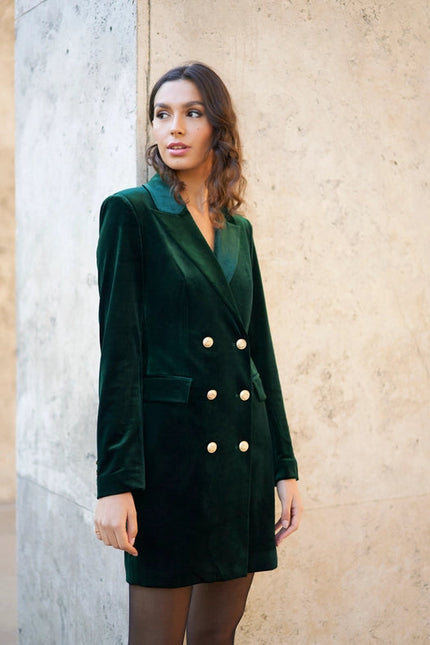 Velvet Double Breasted Jacket Dress Bottle Green