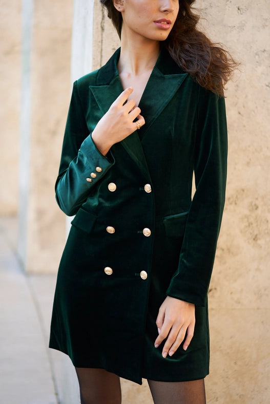 Velvet Double Breasted Jacket Dress Bottle Green