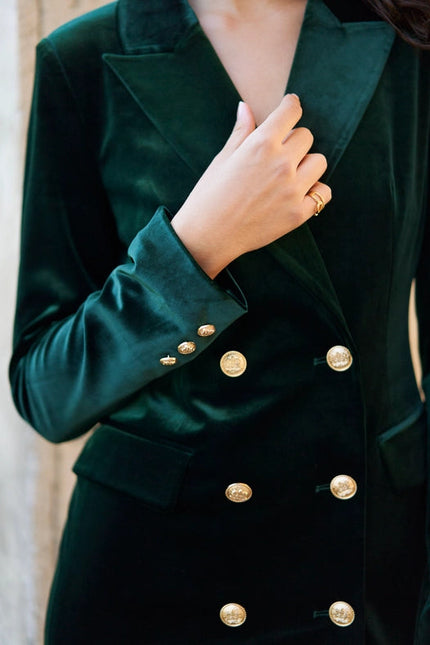 Velvet Double Breasted Jacket Dress Bottle Green