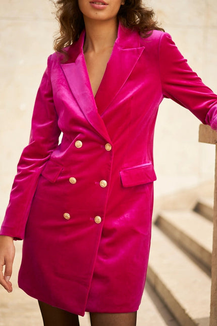 Velvet Double Breasted Jacket Dress Fuchsia