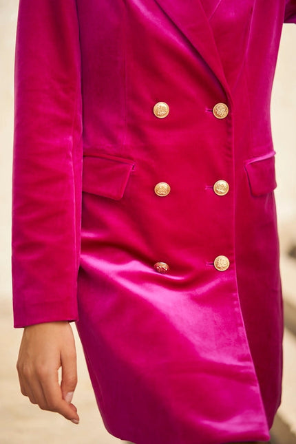 Velvet Double Breasted Jacket Dress Fuchsia