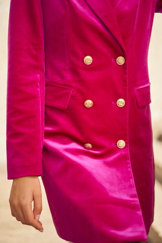 Velvet Double Breasted Jacket Dress Fuchsia