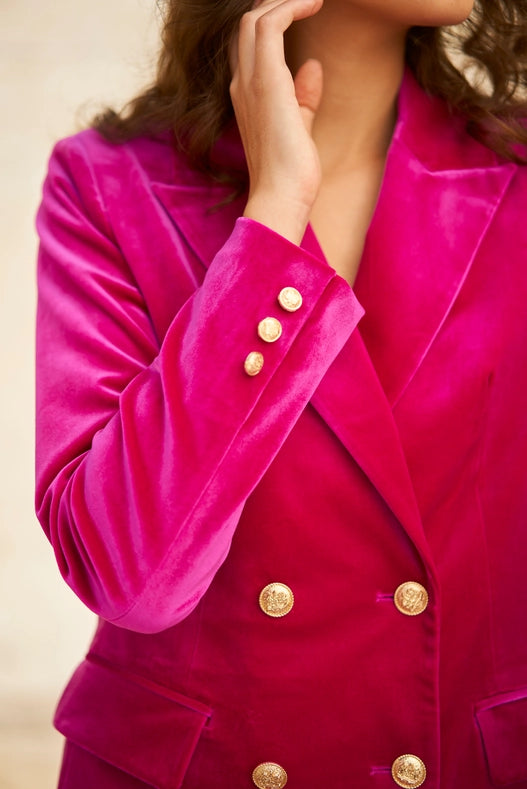 Velvet Double Breasted Jacket Dress Fuchsia