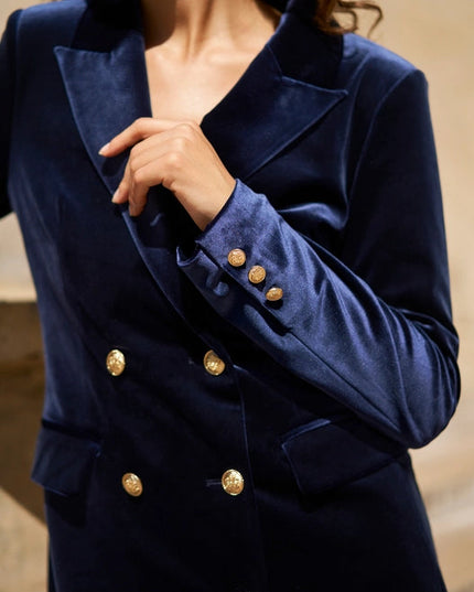 Velvet Double Breasted Jacket Dress Navy