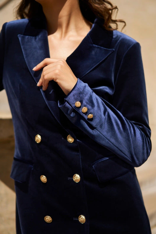 Velvet Double Breasted Jacket Dress Navy