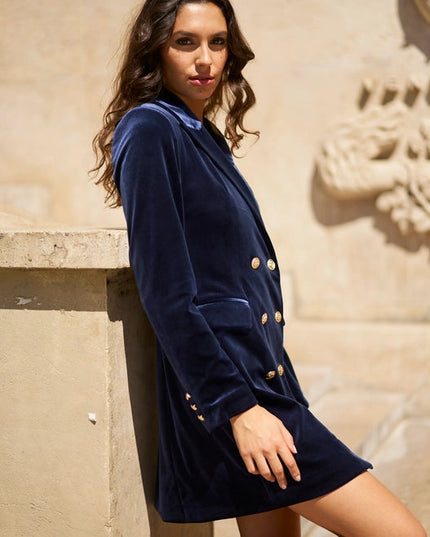 Velvet Double Breasted Jacket Dress Navy