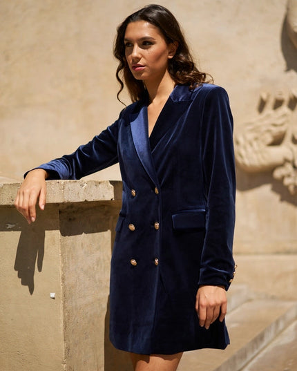 Velvet Double Breasted Jacket Dress Navy