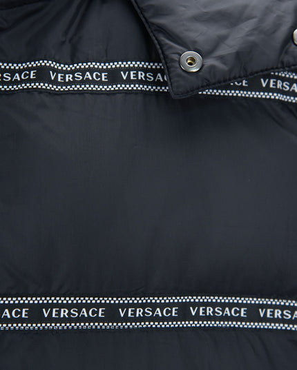 Versace Elegant Black Logo Band Vest with Detachable Hood