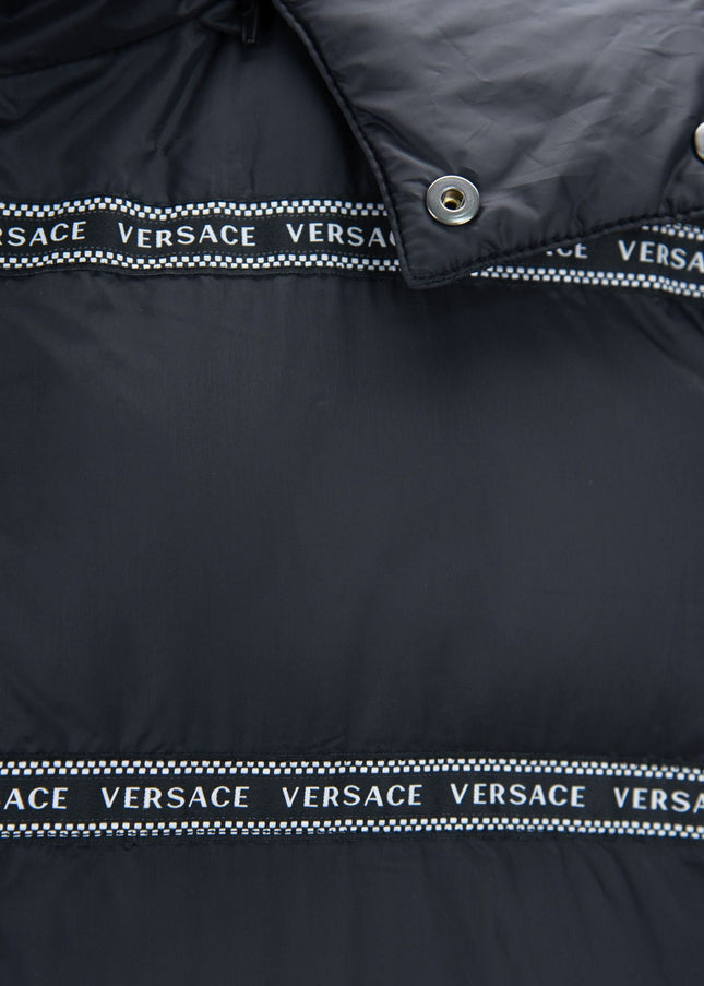 Versace Elegant Black Logo Band Vest with Detachable Hood