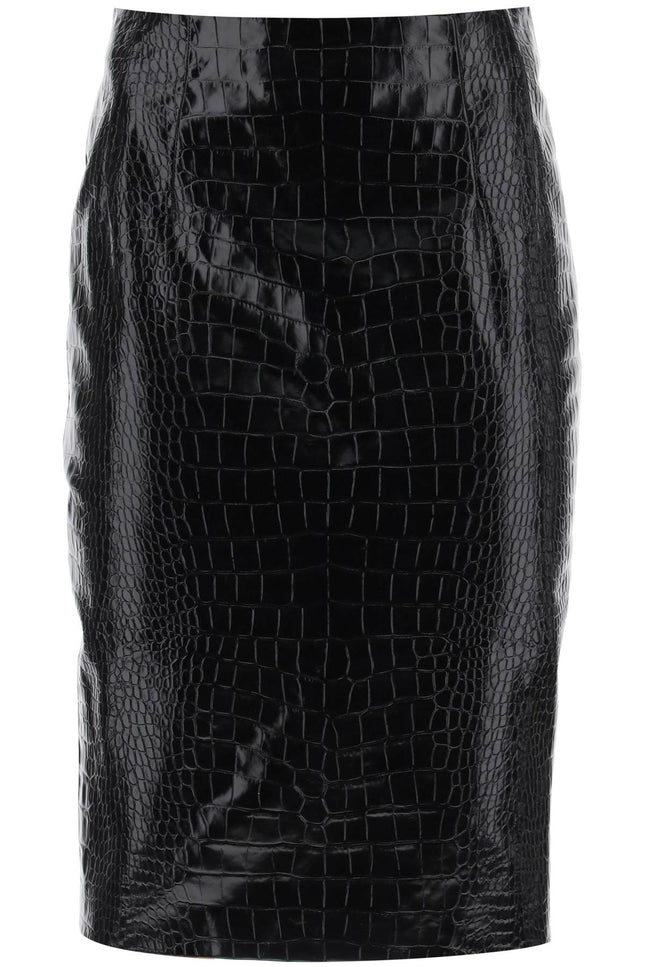 Versace croco-effect leather pencil skirt