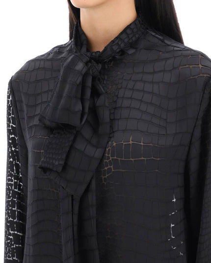 Versace crocodile effect tie-neck shirt