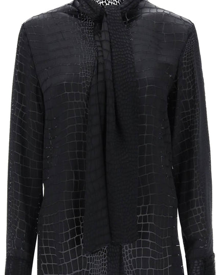 Versace crocodile effect tie-neck shirt