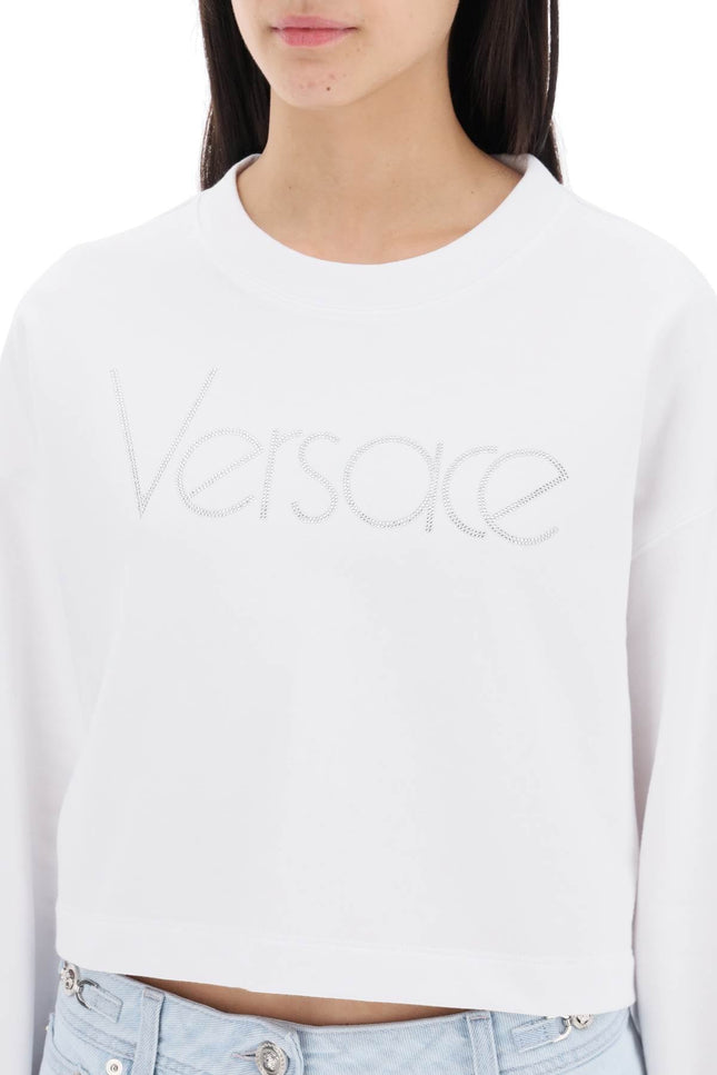 Versace "cropped sweatshirt with rhinestone - White