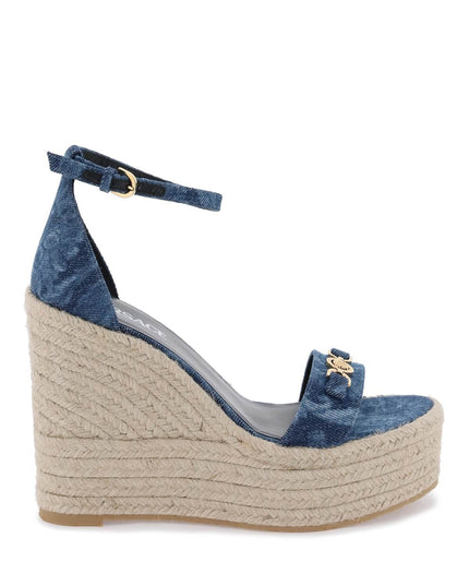 Versace denim barocco wedge sandals - Blue