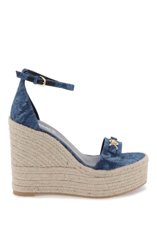 Versace denim barocco wedge sandals - Blue