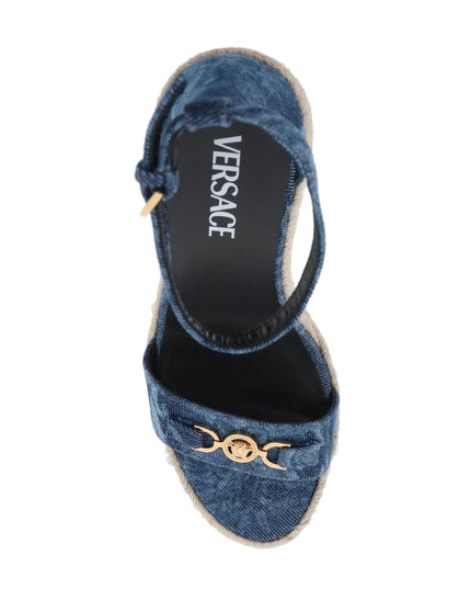 Versace denim barocco wedge sandals