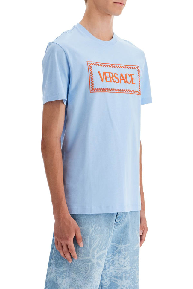 Versace embroidered logo t-shirt - Light blue