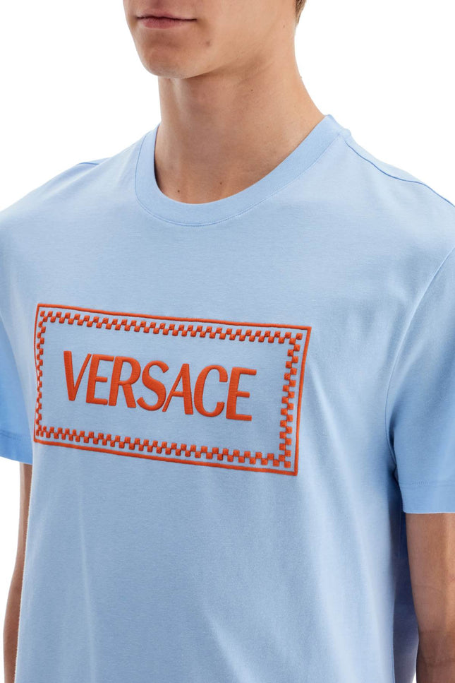 Versace embroidered logo t-shirt - Light blue