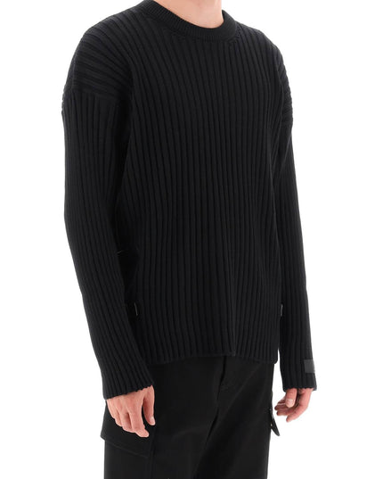 Versace ribbed-knit sweater with leather straps