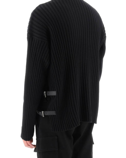 Versace ribbed-knit sweater with leather straps