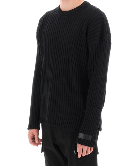 Versace ribbed-knit sweater with leather straps