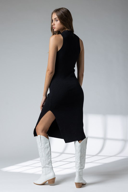 Vicky Mock Neck Sleeveless Dress Black-Dress-Papermoon-Urbanheer