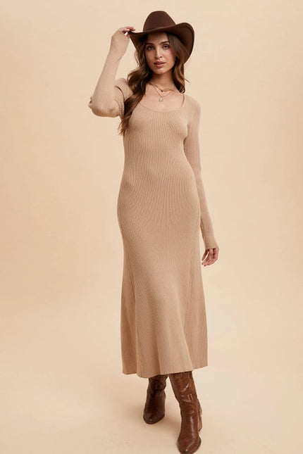 Viscose Blend Knitted Maxi Sweater Dress ALMOND