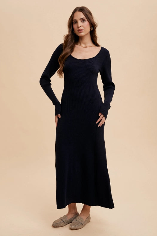 Viscose Blend Knitted Maxi Sweater Dress BLACK