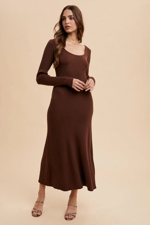 Viscose Blend Knitted Maxi Sweater Dress CHESTNUT