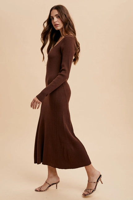 Viscose Blend Knitted Maxi Sweater Dress CHESTNUT