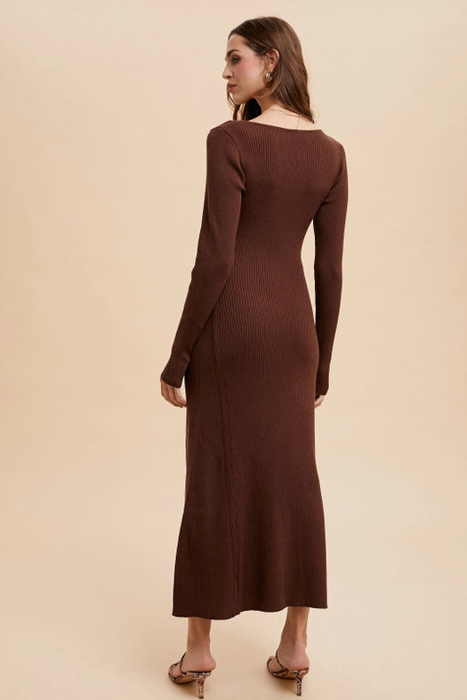 Viscose Blend Knitted Maxi Sweater Dress CHESTNUT