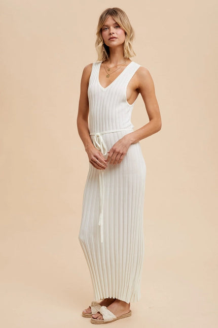 Viscose Blend Ribbed Knit Dress IVORY