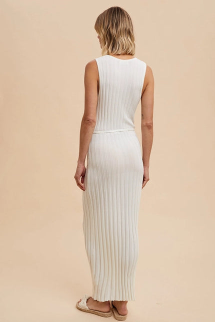 Viscose Blend Ribbed Knit Dress IVORY