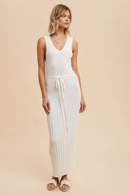 Viscose Blend Ribbed Knit Dress IVORY