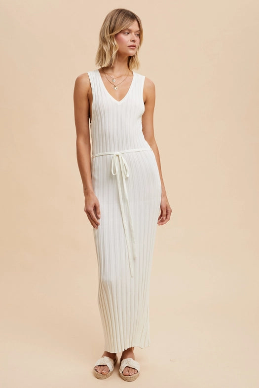 Viscose Blend Ribbed Knit Dress IVORY