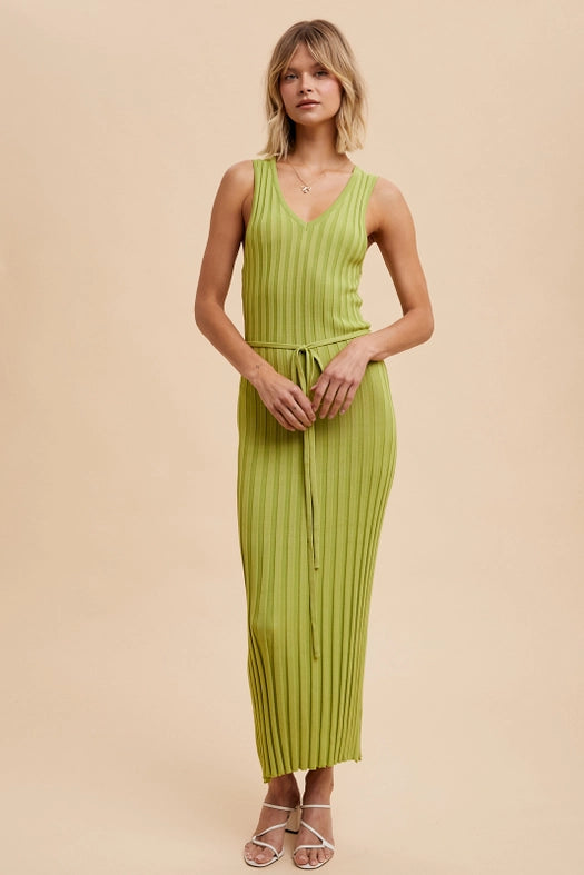 Viscose Blend Ribbed Knit Dress  PISTACHIO