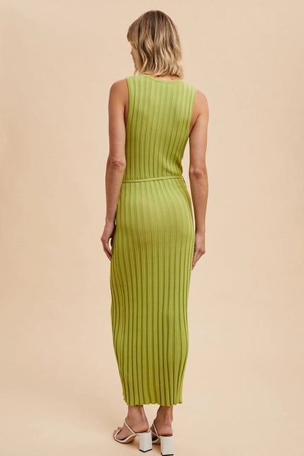 Viscose Blend Ribbed Knit Dress  PISTACHIO